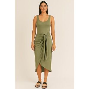 And Now This Women's Side-Tie Knit MIDI Dress Olive Size S Sleeveless